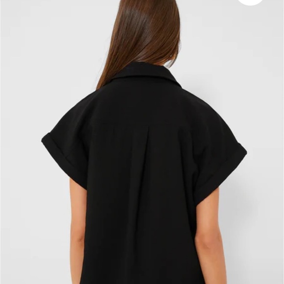 Tuckernuck Scottie shirt Black short sleeve cuffed blouse top small flap pockets - Picture 7 of 9
